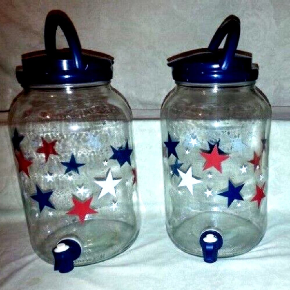 Vintage 4 JULY  Dispenser Glass Beverage (Jar Drink Pitcher) Made In USA